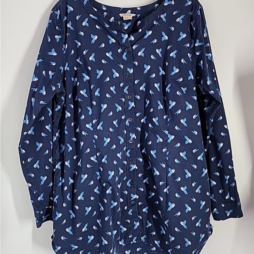 Duluth Trading Blue Bird Print Button-Up Shirt women’s 2x plus